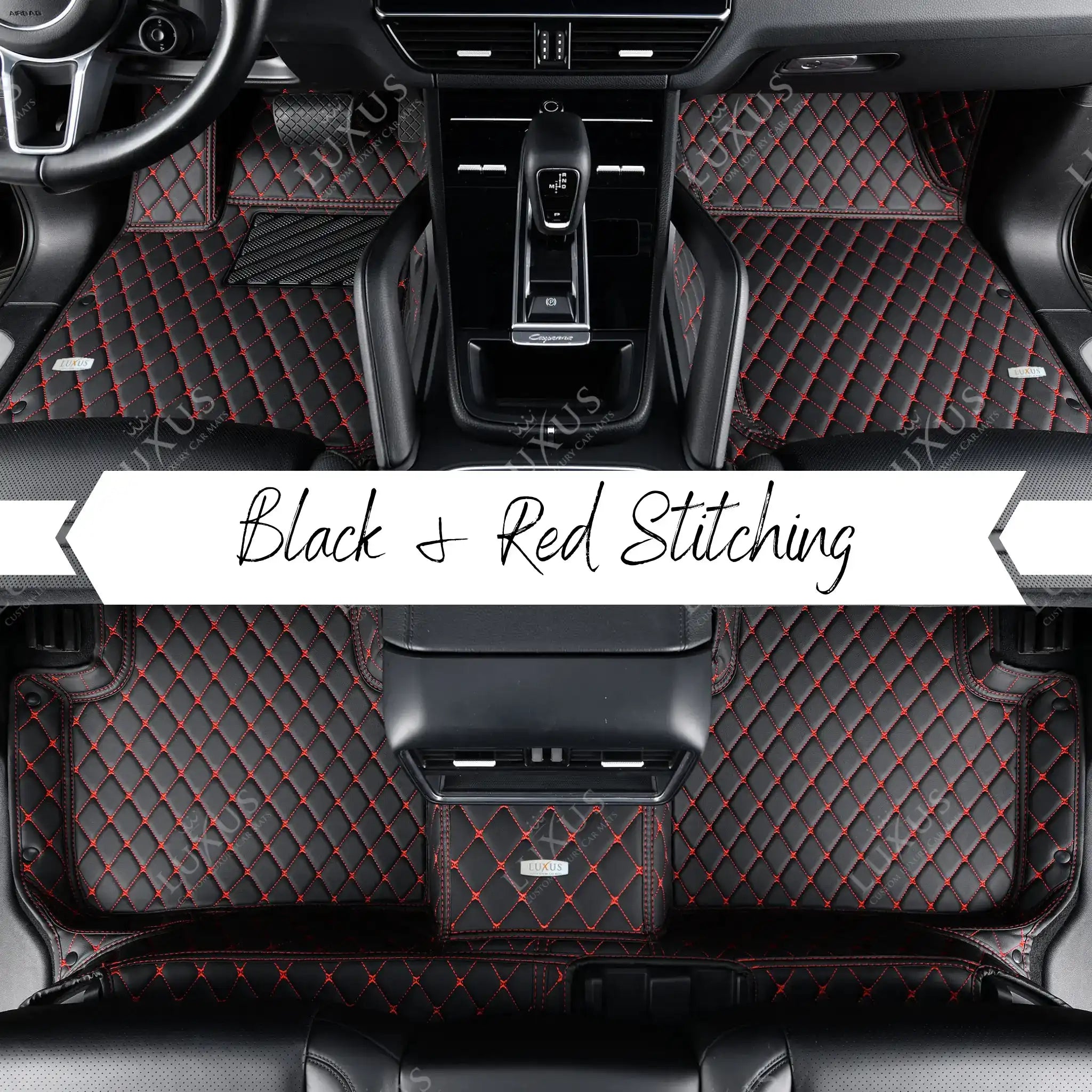Luxus Car Mats™ - Juego de alfombrillas de lujo con costuras negras y rojas