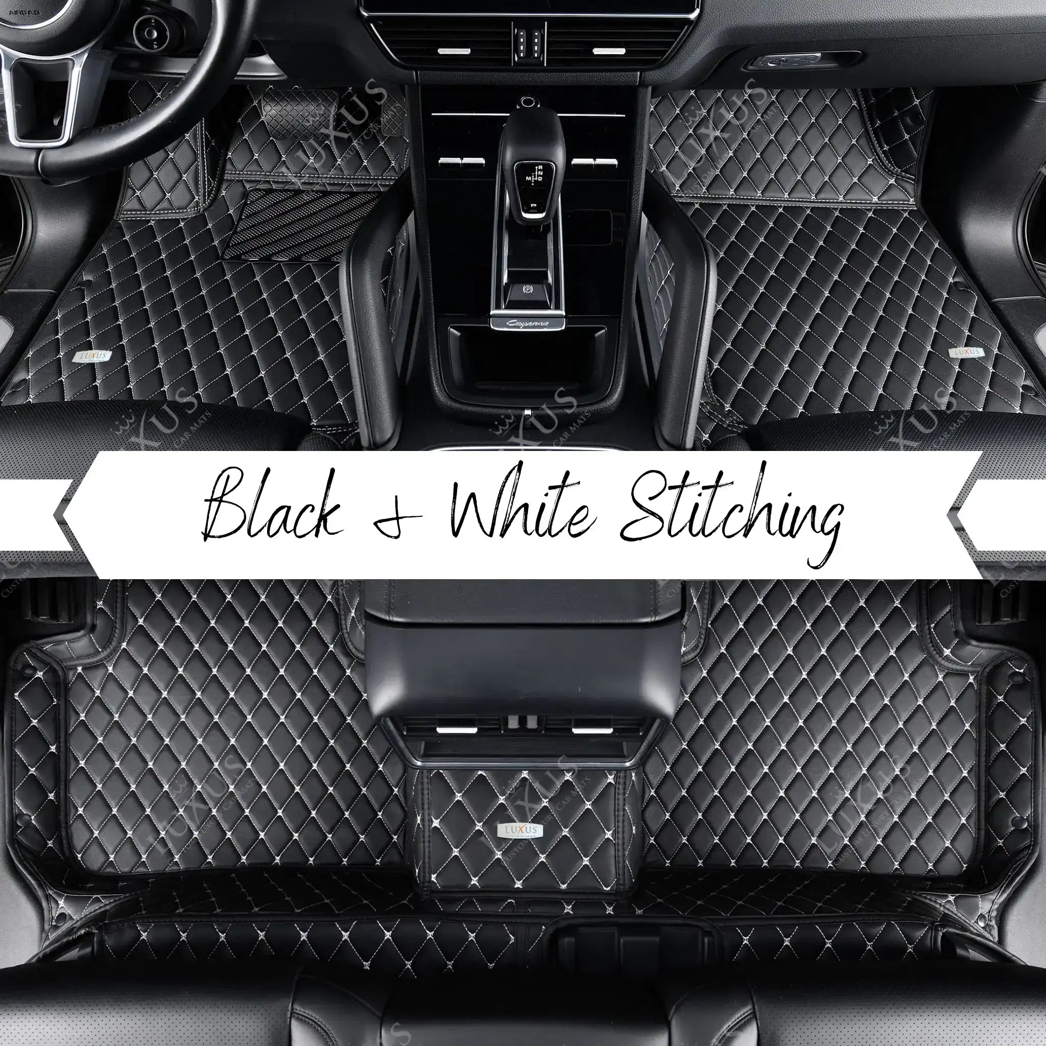 Black & White Stitching Diamond Luxury Car Mats Set