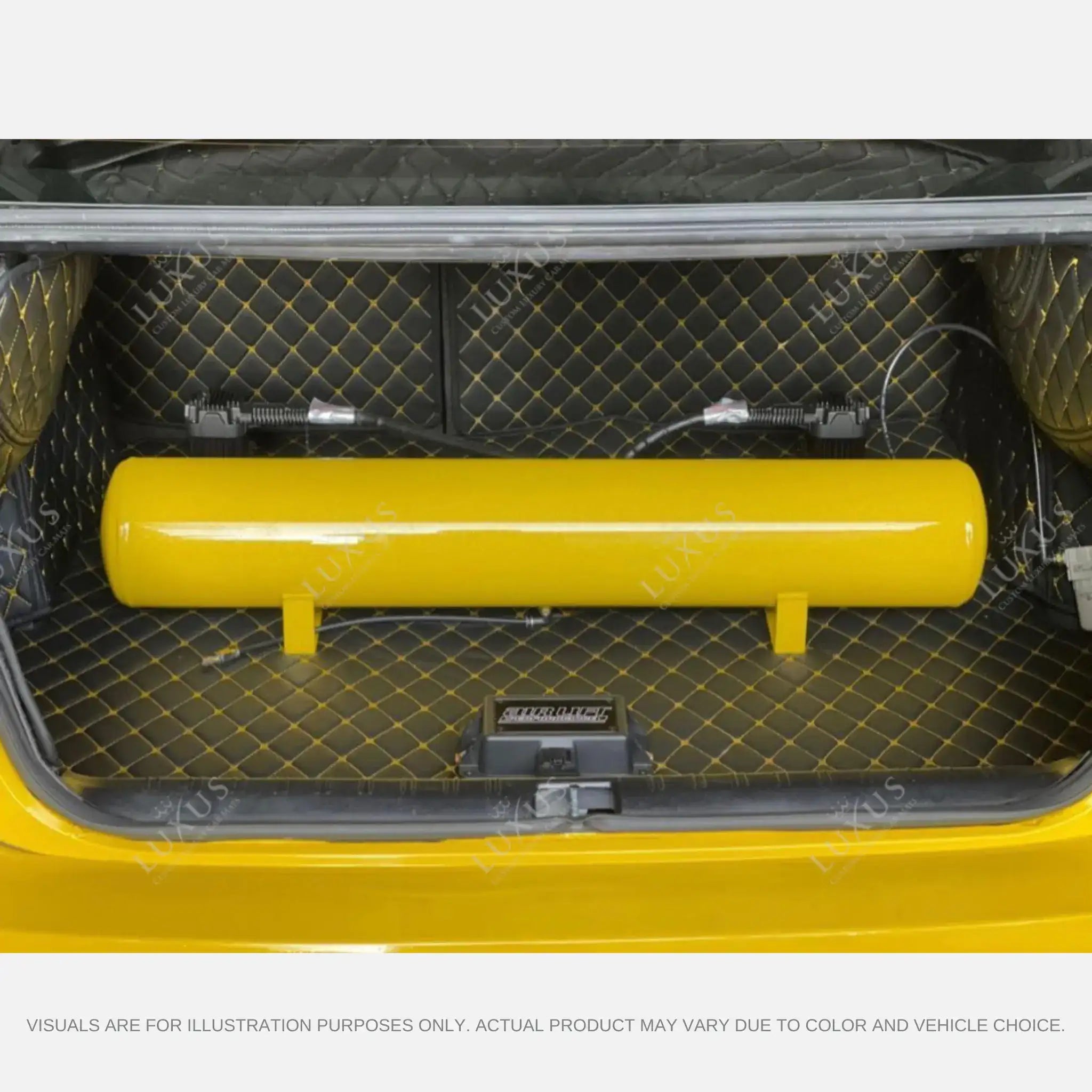Luxus Car Mats™ - Tapete para maletero/maletero de cuero de lujo con costuras negras y negras en 3D
