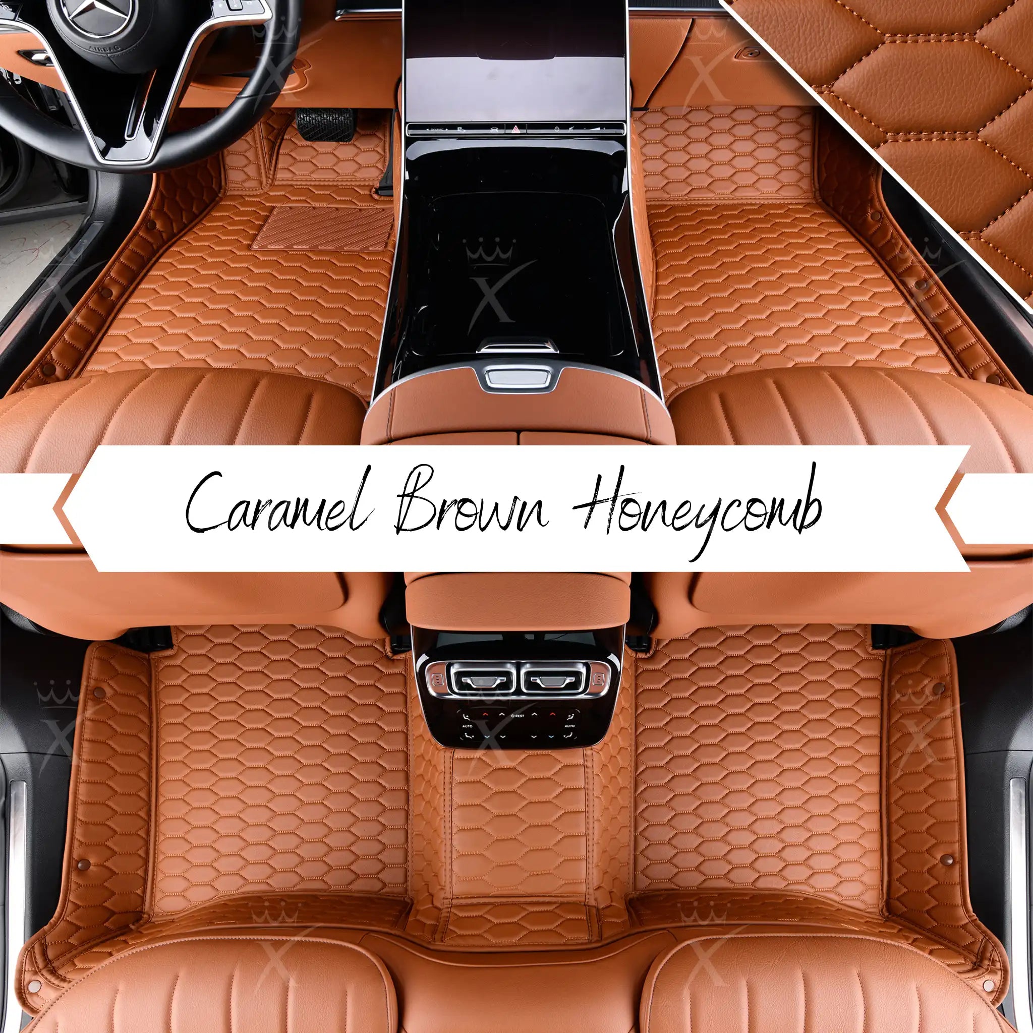 Luxus Premium Honeycomb Custom Car Mats Set | Caramel Brown