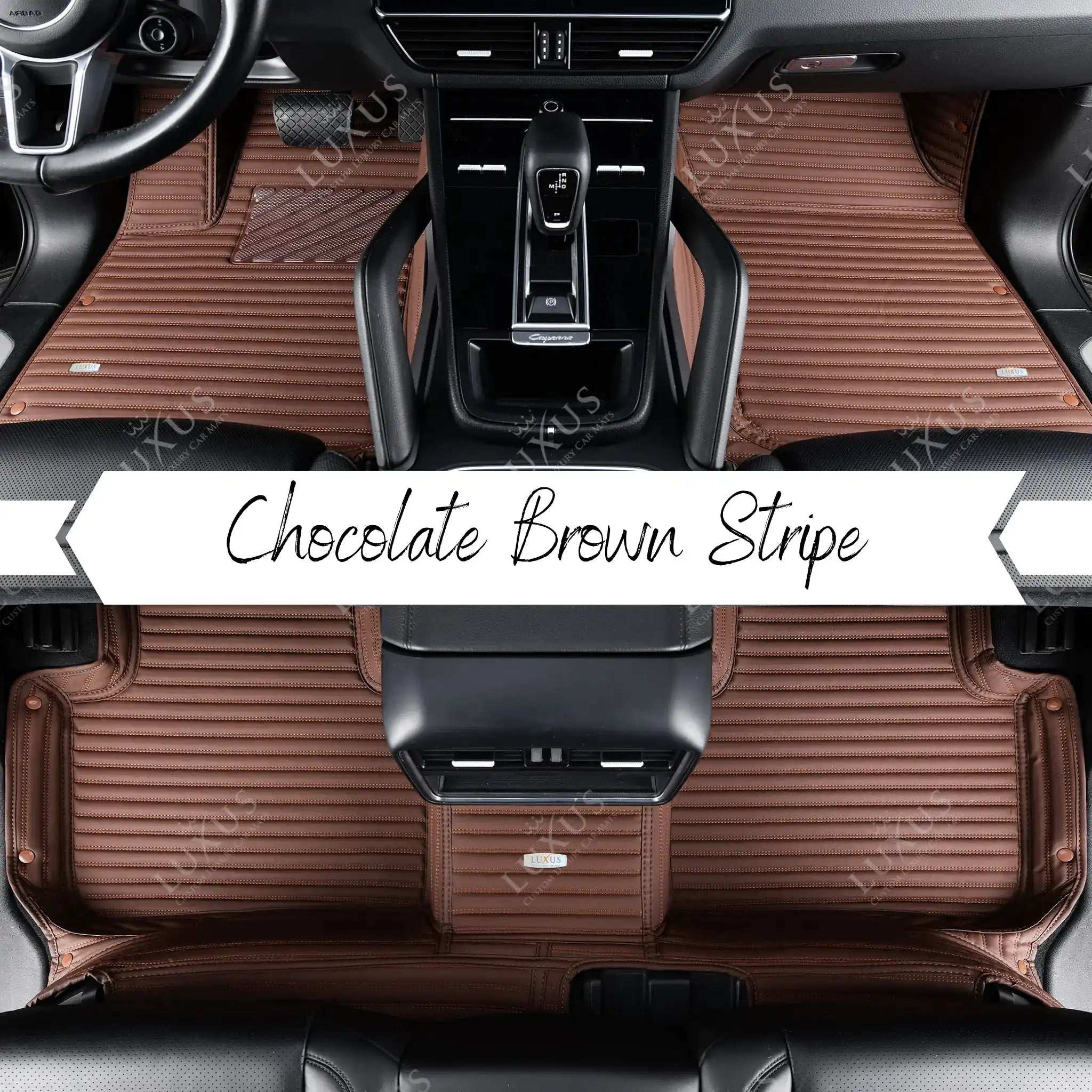 Luxus Car Mats™ - Chocoladebruine streep luxe automatten set
