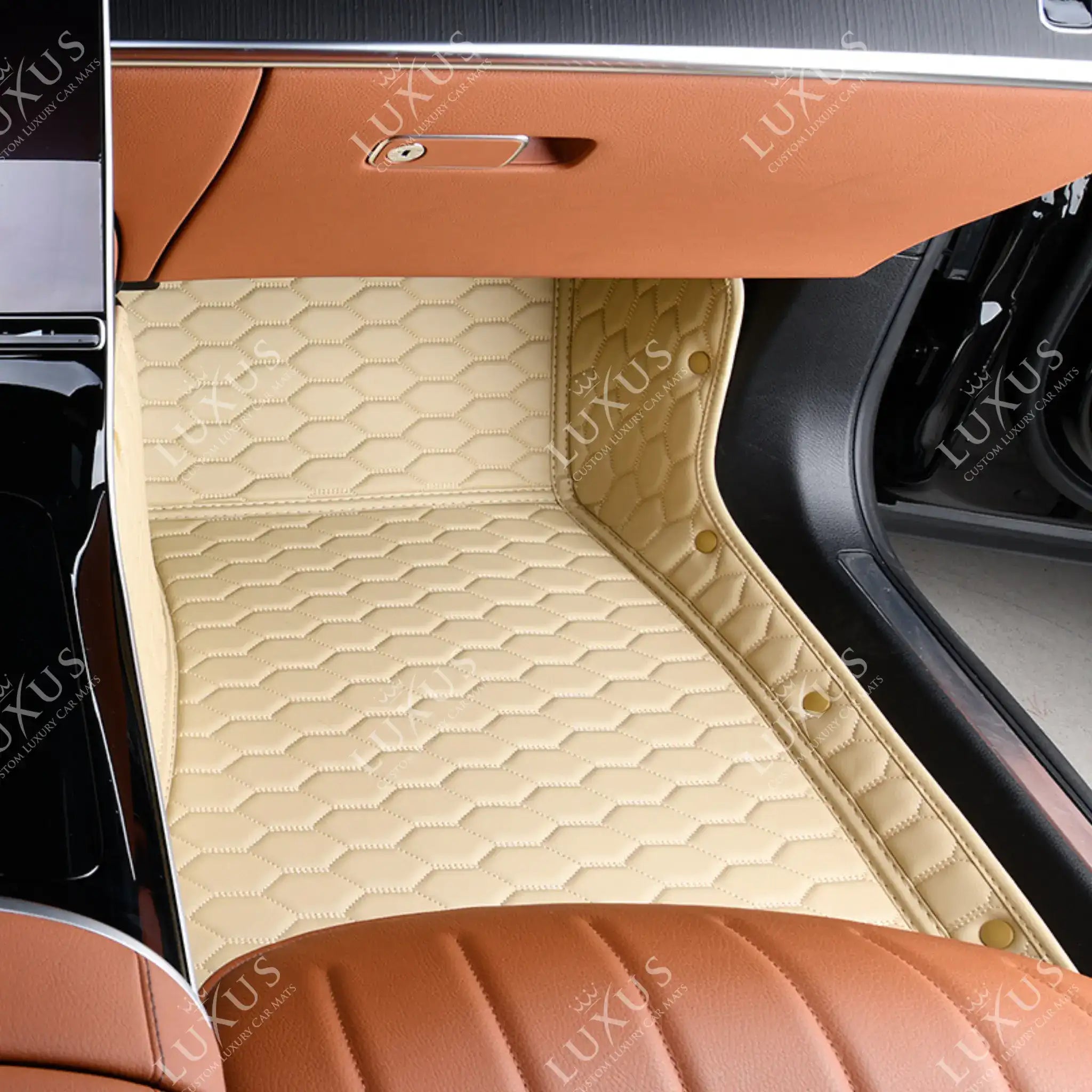 Cream Beige Honeycomb Luxury Car Mats Set