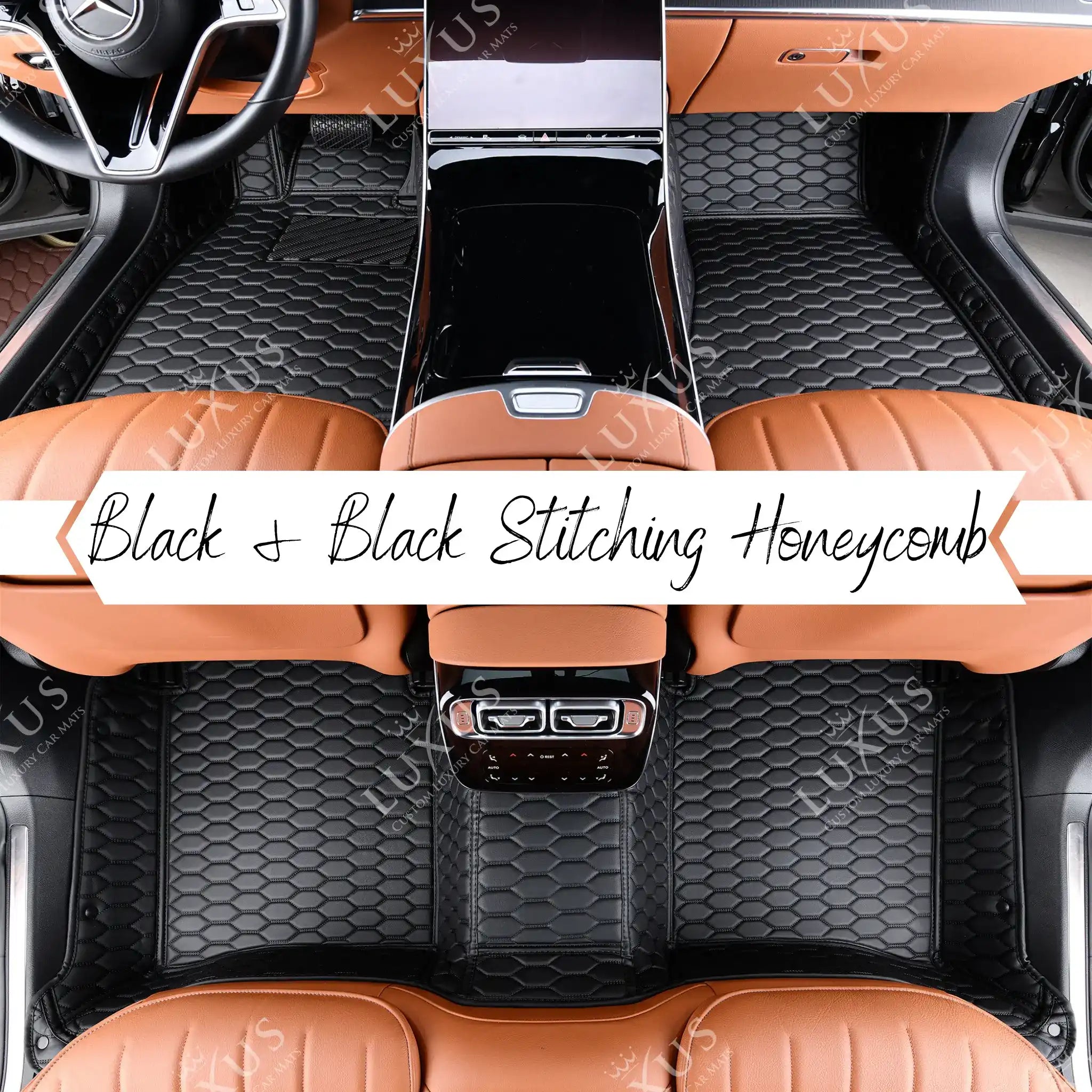 Black & Black Stitching Honeycomb Luxury Car Mats Set