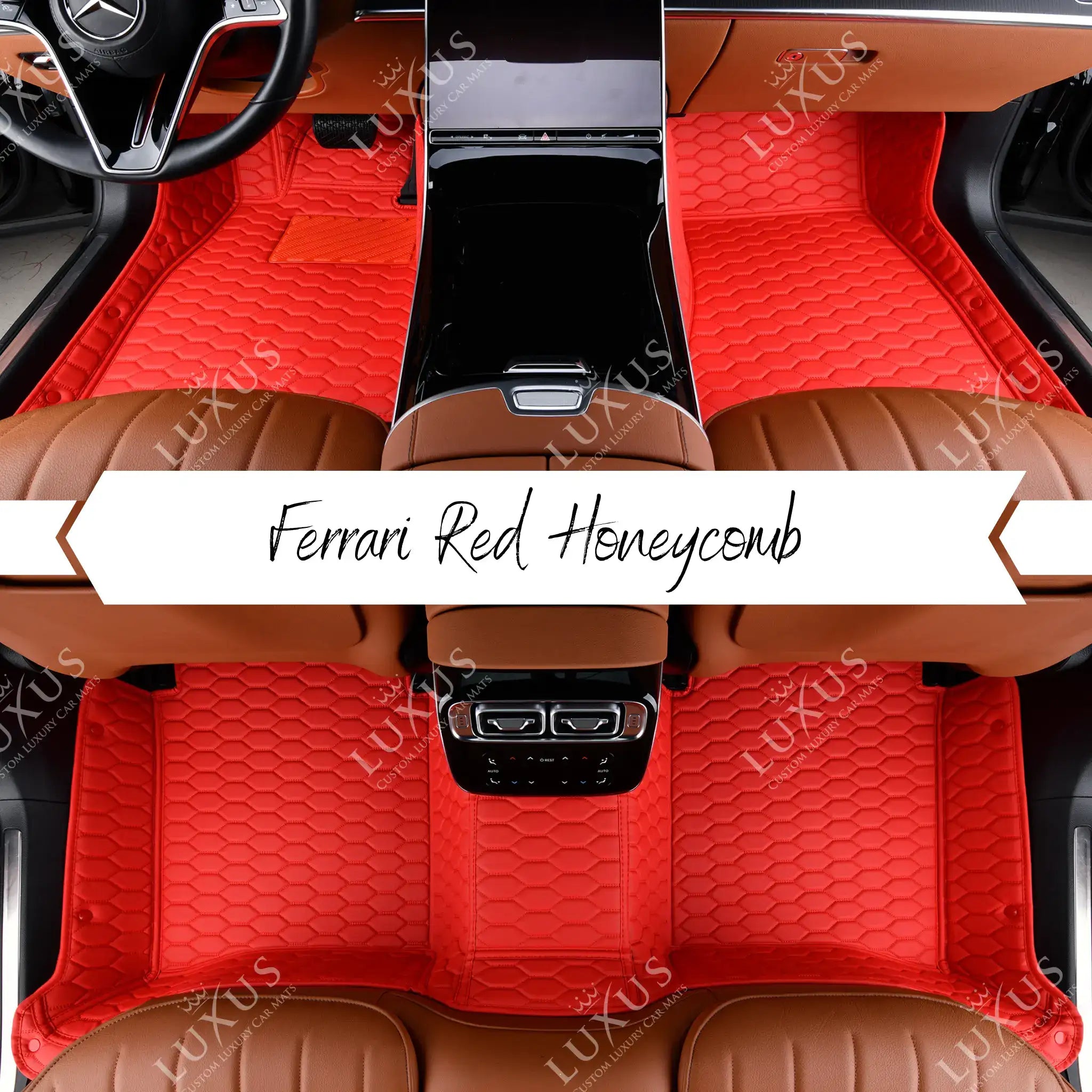NEW Ferrari Red Honeycomb Luxury Car Mats Set