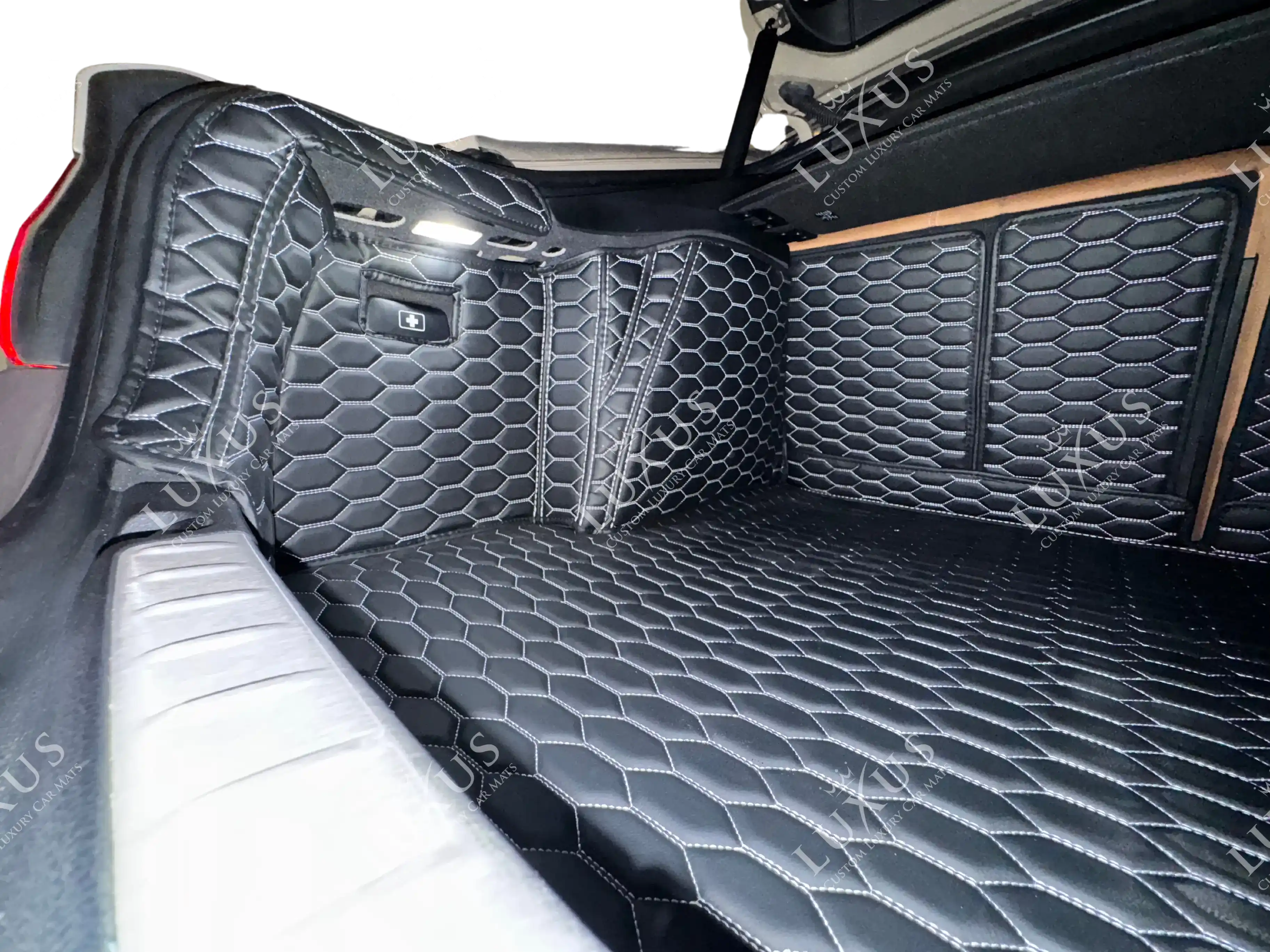 Luxus 360Fit Premium Honeycomb Custom Trunk Liner | Black & Red Stitching