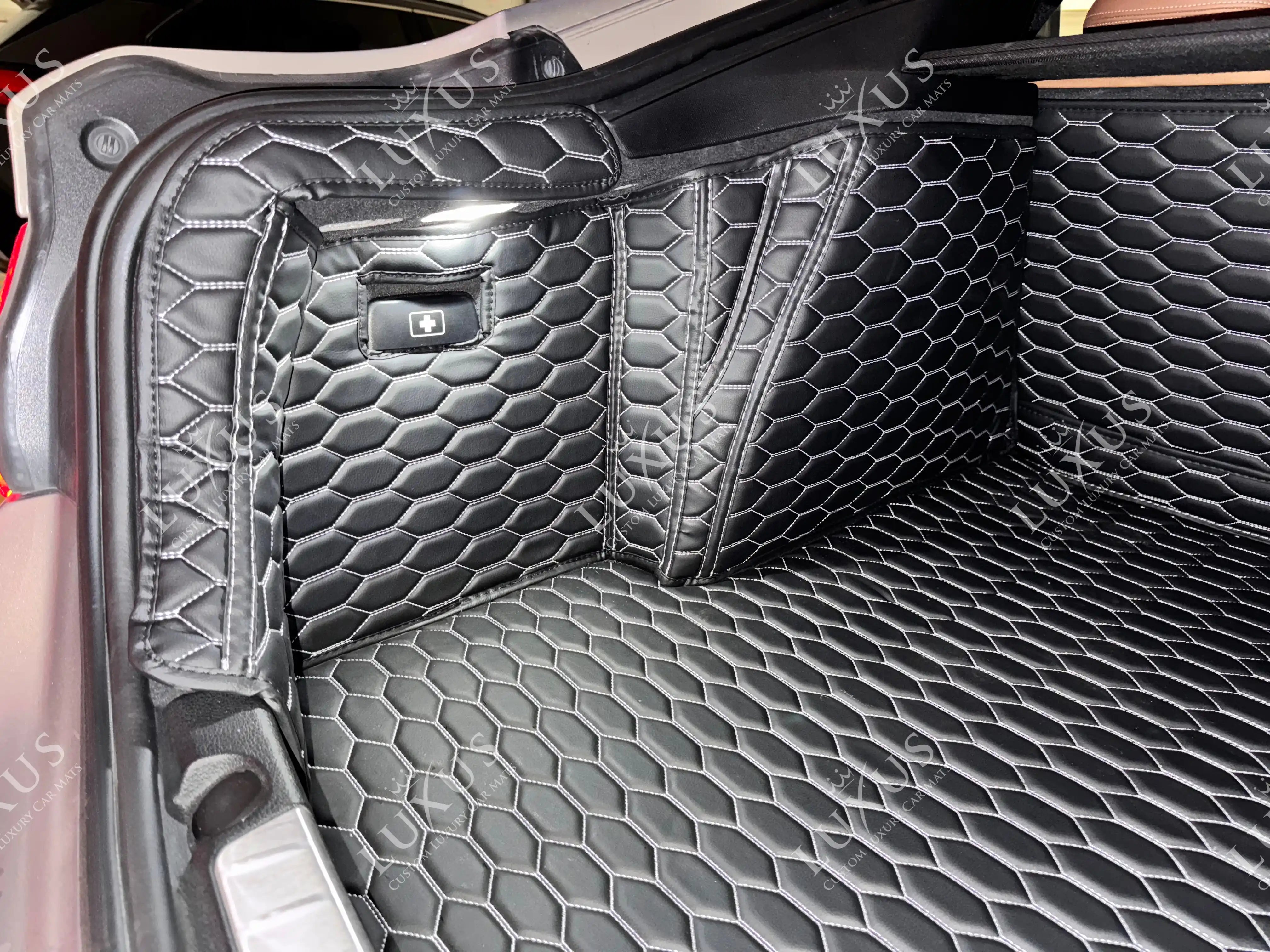 Luxus 360Fit Premium Honeycomb Custom Trunk Liner | Black & Blue Stitching