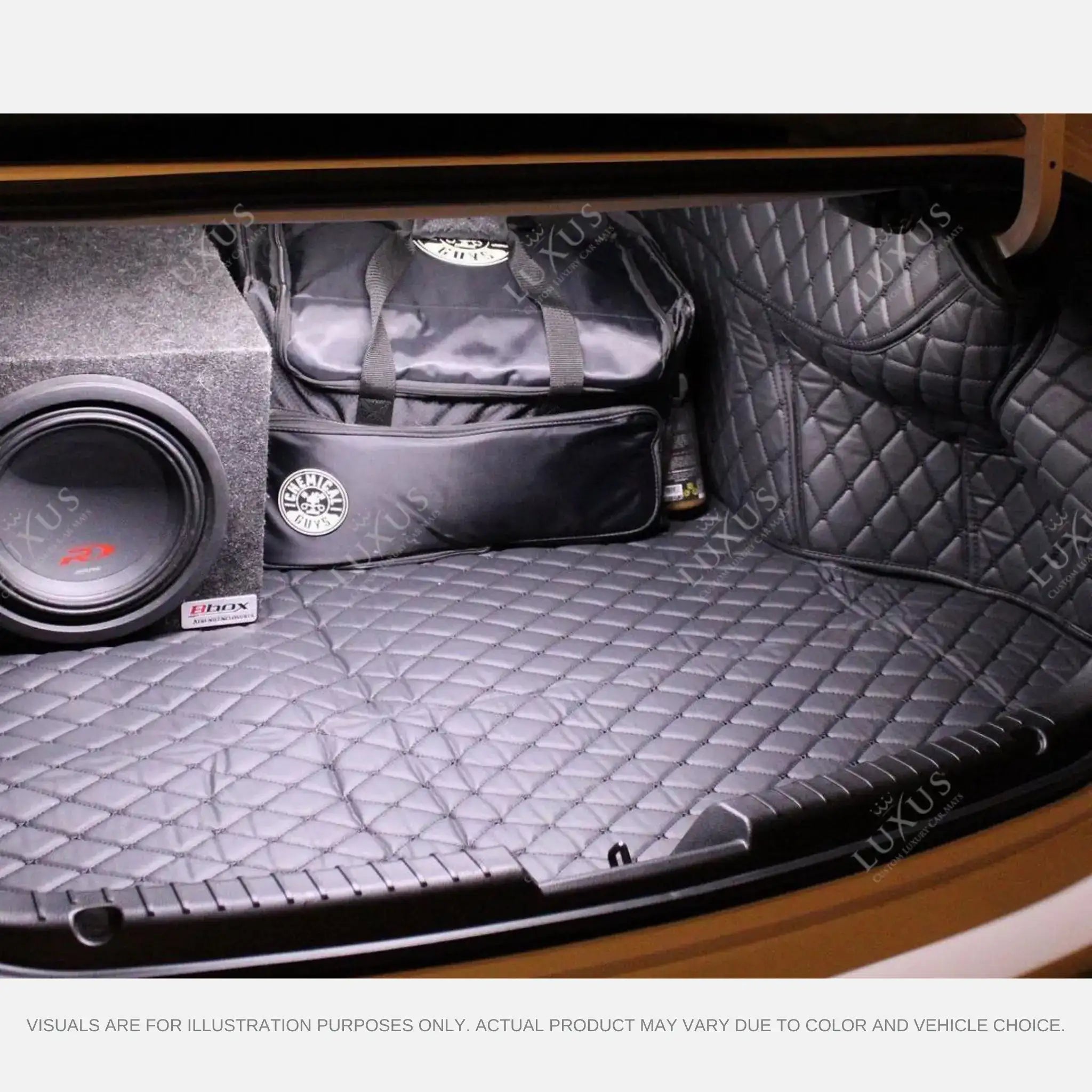 Luxus Car Mats™ – 3D-Luxus-Leder-Kofferraum-/Kofferraummatte mit schwarzen und blauen Nähten