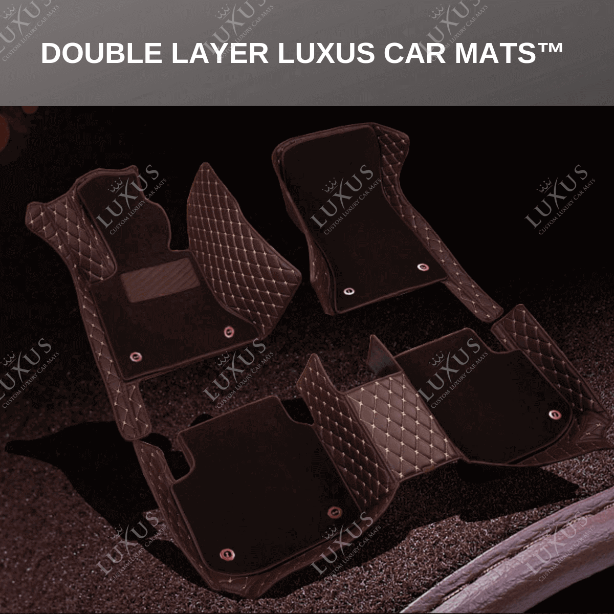 Black & Black Diamond Stitching Base & Grey Top Carpet Double Layer Luxury Car Mats Set