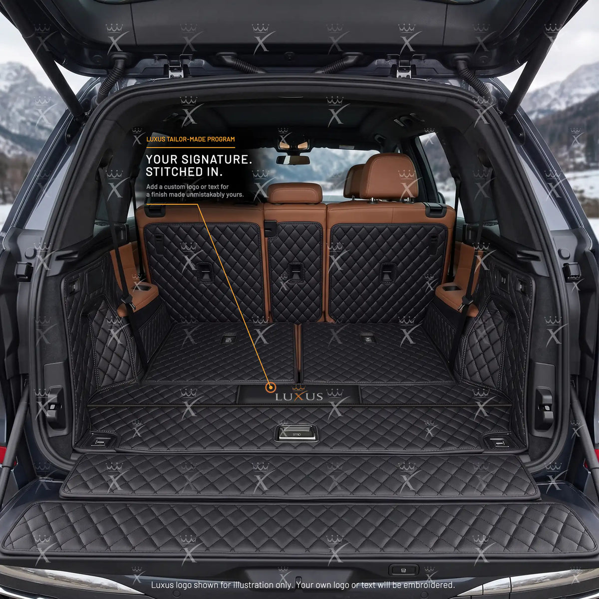 Luxus Diamond 360Fit Series Trunk Mat | Black & Black Stitching