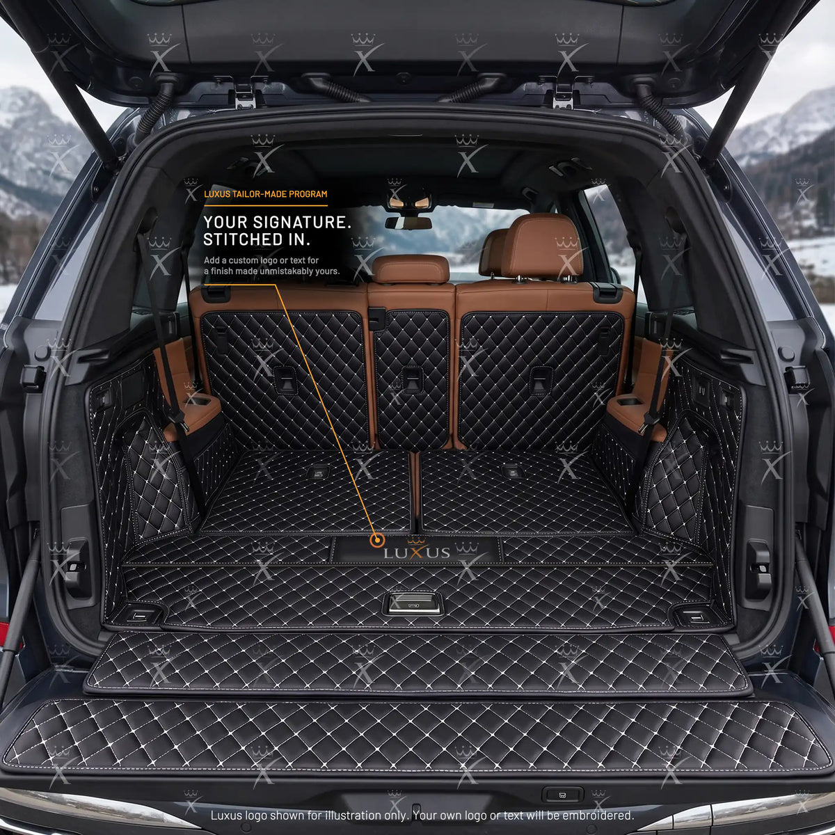 Luxus Diamond 360Fit Series Trunk Mat | Black & White Stitching